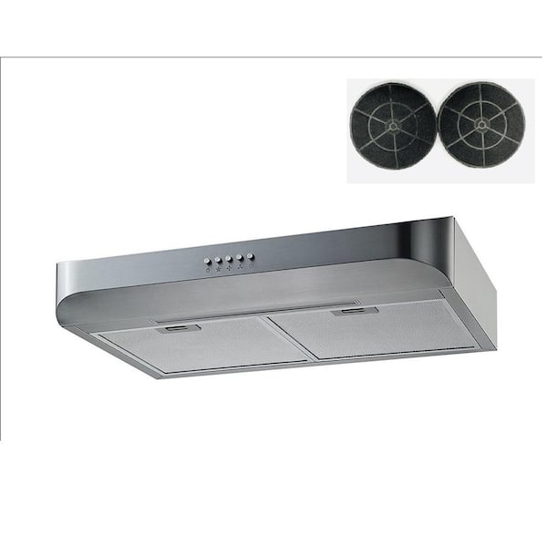 Winflo 30 in. 300 CFM Convertible Under Cabinet Range Hood in Stainless Steel with Mesh, Charcoal Filters and Push Buttons