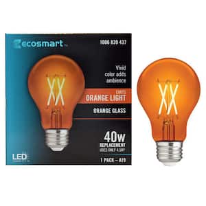 40-Watt Equivalent A19 Dimmable Filament Orange Colored Glass LED Light Bulb (1-Pack)