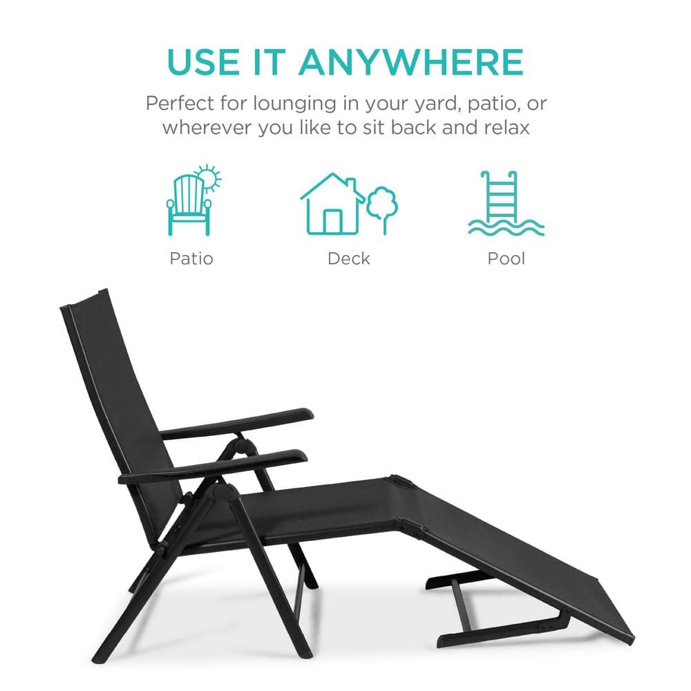 Black Adjustable Steel Frame Outdoor Chaise Lounge Set