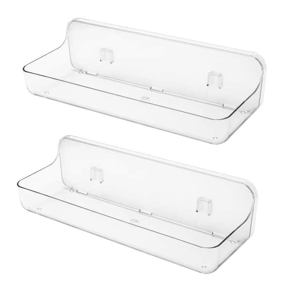 2-Pack Acrylic Adhesive Wall Mount Shower Caddy in Clear with Tape for Bathroom, Kitchen, and Living Room Storage