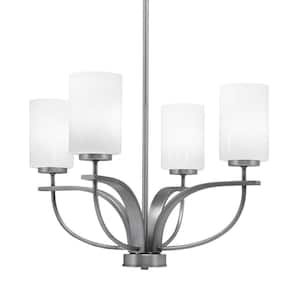 Olympia 4-Light Uplight Chandelier Graphite Finish 4 in. White Marble Glass