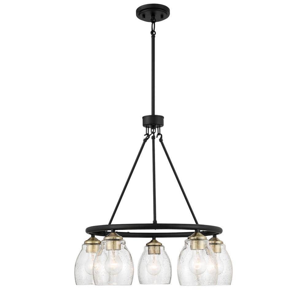 Winsley 5-Light Coal and Stained Brass Chandelier with Clear Seeded Glass Shades