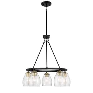 Winsley 5-Light Black and Stained Brass Candle Style Chandelier with Clear Seeded Glass Shades