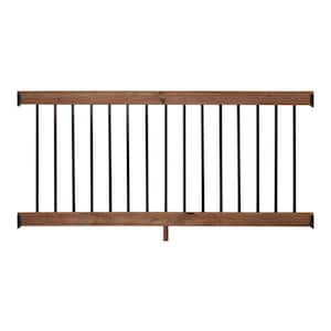 3 ft. x 6 ft. Pressure-Treated Walnut-Tone Pine Wood Deck Line Railing Kit with Black Aluminum Square Balusters