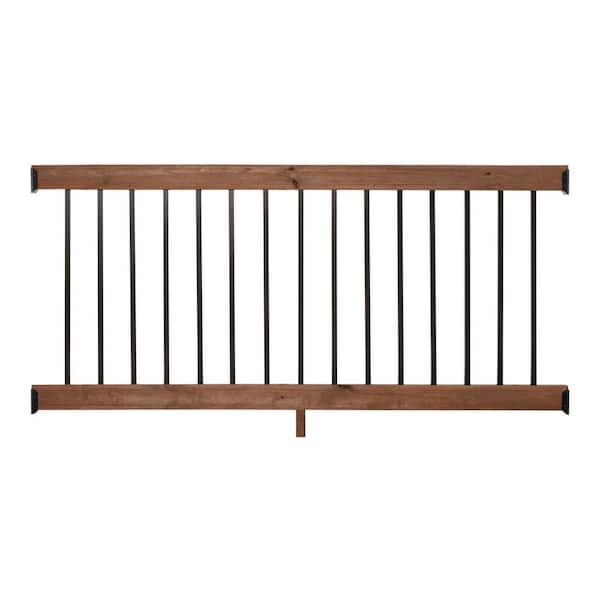 6 ft. Walnut-Tone Southern Yellow Pine Rail Kit with Aluminum Square Balusters
