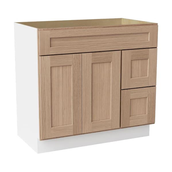 36 in. W x 21 in. D x 34.5 in. H Ready to Assemble Solid Wood Shaker Bath Vanity Combo Cabinet in Oak