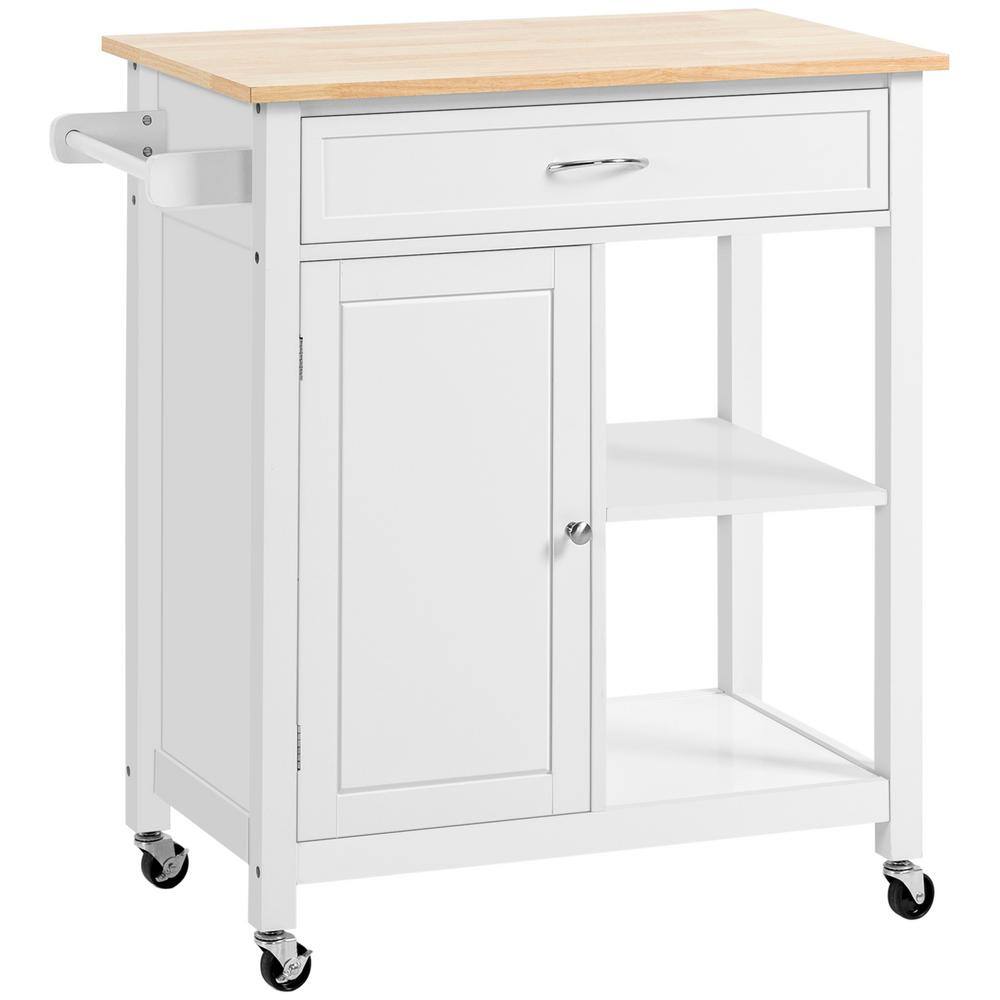 Rolling White Kitchen Cart with Wood Top, 32.75 in. Kitchen Island with Storage Drawer on Wheels for Dining Room price history on PriceWatchPro