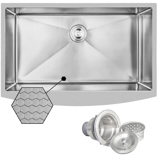 HEX 33 in. Farmhouse Apron Front Single Bowl Stainless Steel Kitchen Sink