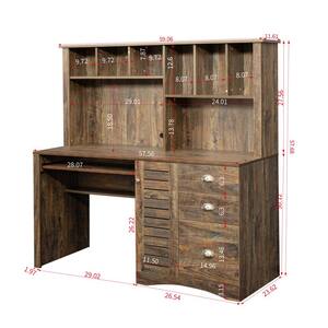 59 in. Brown Home Office Computer Desk with Hutch