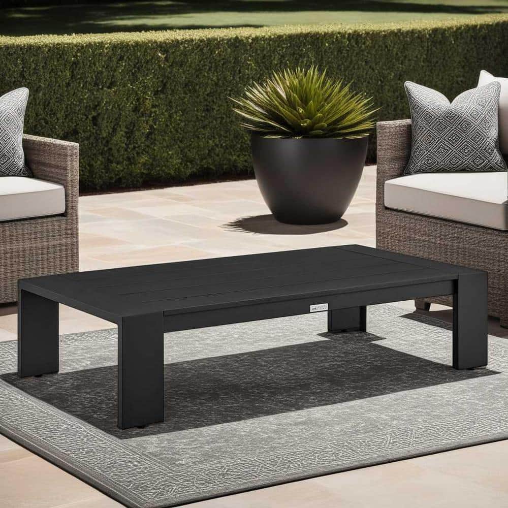 Koda Black Aluminum Outdoor Coffee Table with Gray Cushions