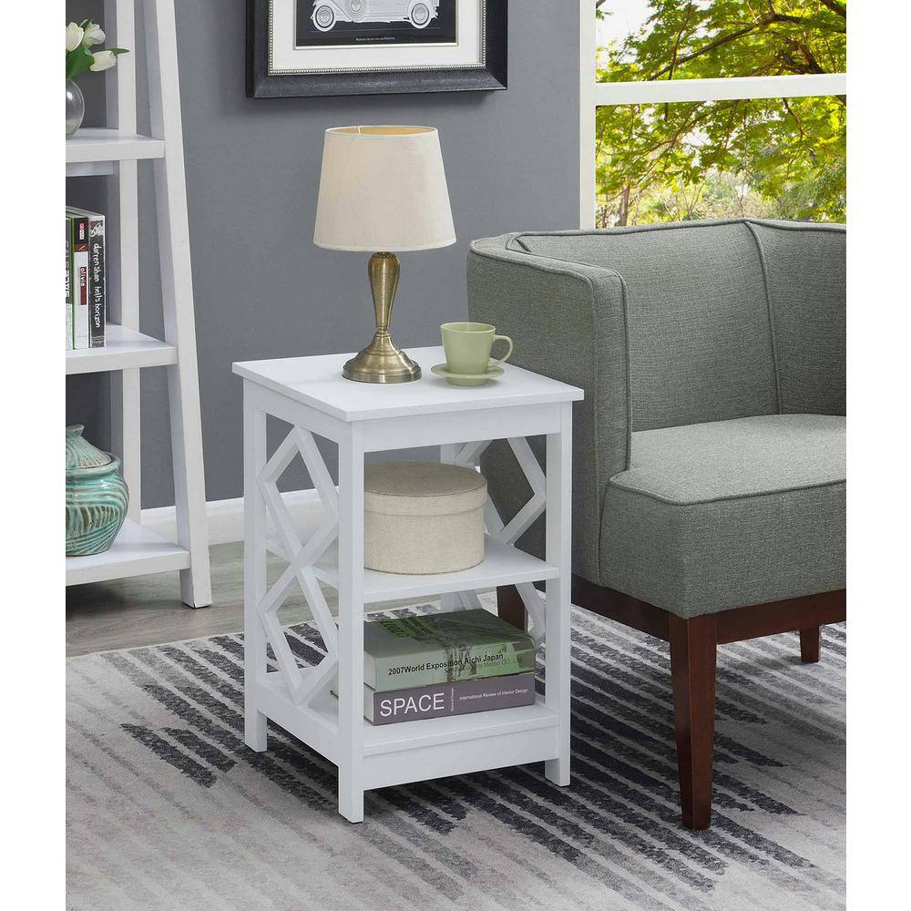 White Diamond Cutout 3-Tier Wood End Table