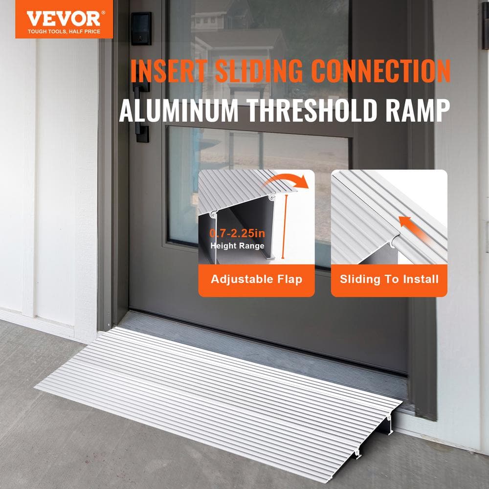 Adjustable Aluminum Threshold Ramp for Wheelchairs, 800 lb Capacity