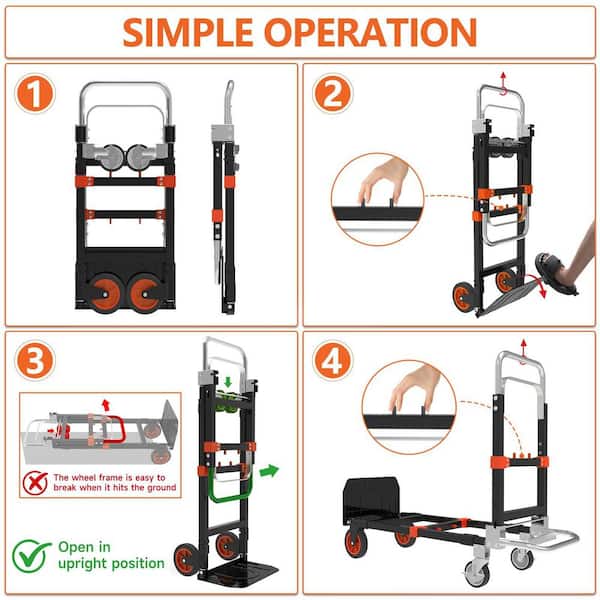 3-in-1 500 lbs. Capacity Alloy Convertible Folding Platform Hand Truck and Dolly with 4-Wheels
