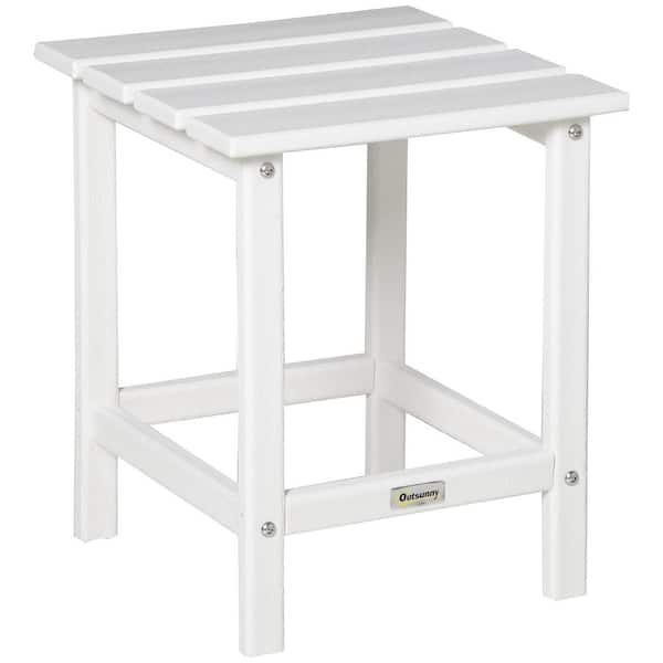 Outsunny 18 in. White Square Plastic Outdoor Bistro Table for Adirondack Chair, Backyard or Lawn