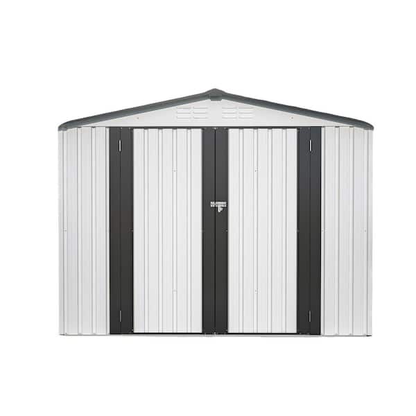 8 x 6 ft Outdoor Storage Shed, All Weather Metal Sheds with Lockable Doors, Tool Shed for Garden White(48 sq. ft.)