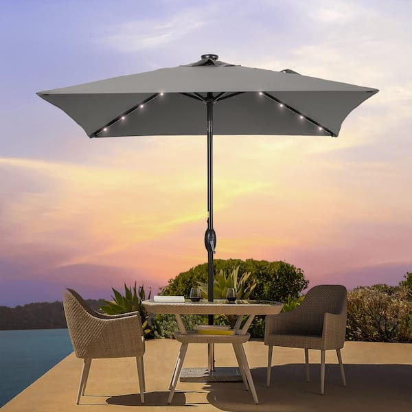 Sonkuki 6.5 ft. x 6.5 ft.LED Square Patio Market Umbrella - Stylish, Sun-Protective, Enhance Your Outdoor Oasis, Gray