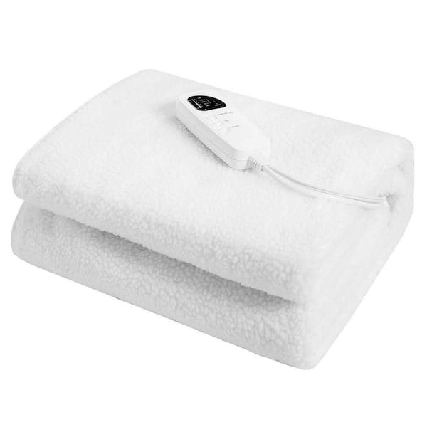 71 in. x 31 in. White Polyester Massage Bed Warmer Heating Electric Blanket Pad with 5 Heat Settings