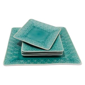 Peacock 5-Piece Square Appetizer Plate Set in Lagoon