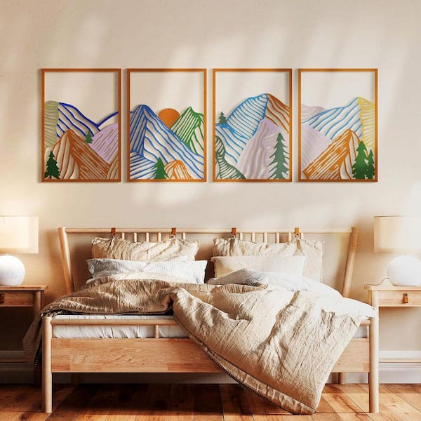 4 Piece Framed 3D Textured Minimalist Wall Decor 17 in. x 12 in