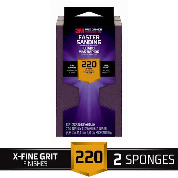 3M Pro Grade Precision 2-1/2 in. x 4-1/2 in. x 1 in. 220-Grit X-Fine Block Sanding Sponge (2-Pack)(Case of 6)