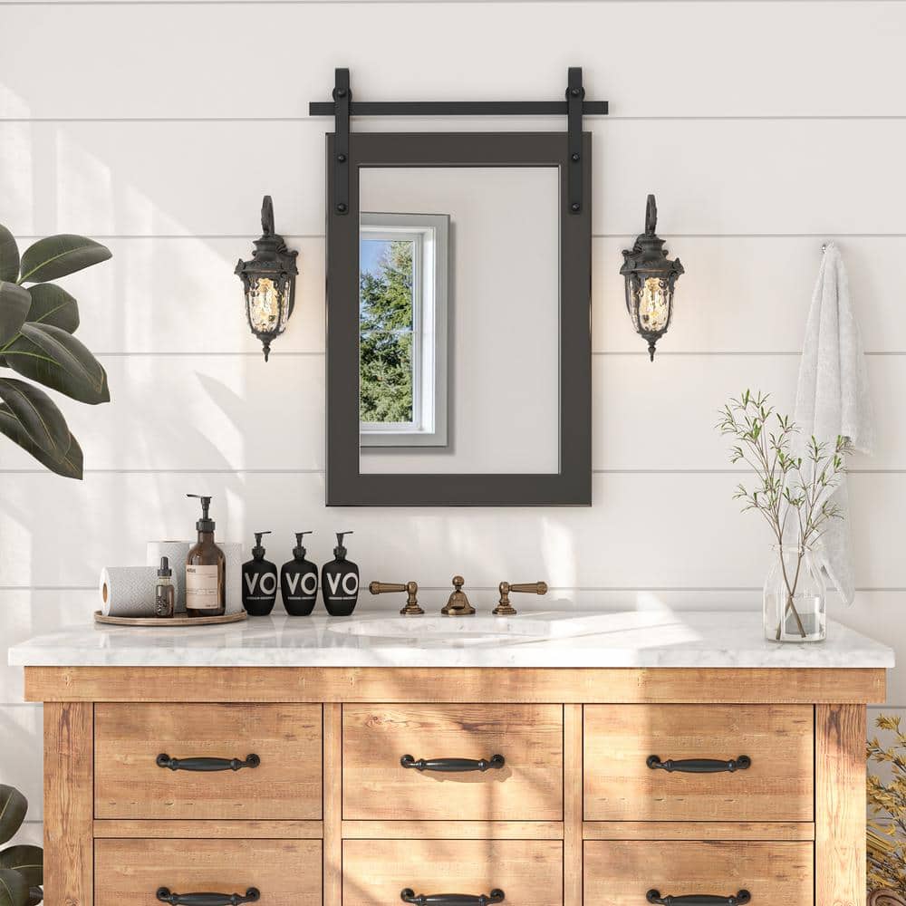 HOMEIBRO Farmhouse 18 in. W x 26 in. H Rectangle Framed Wall Bathroom ...