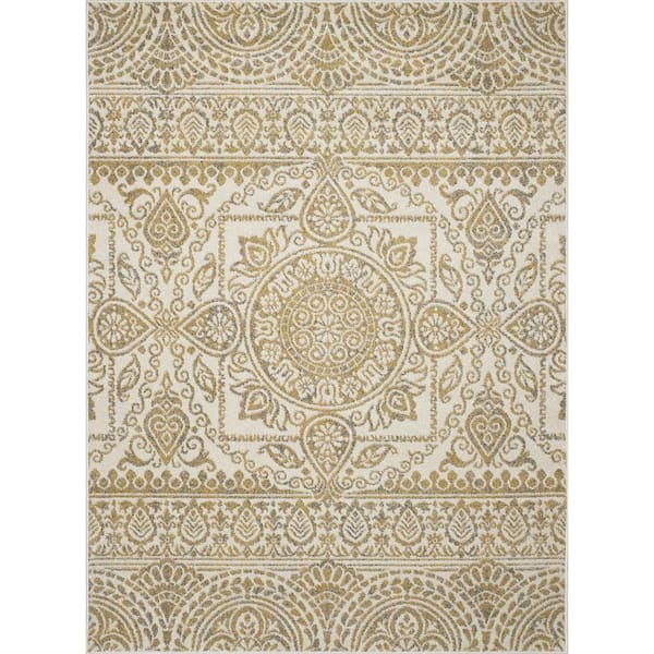 Concord Global Trading New Casa Aubosson Yellow 7 ft. x 10 ft. Area Rug