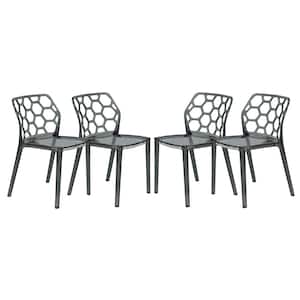 Dynamic Plastic Modern Honeycomb Design Kitchen & Dining Side Chair Transparent Black Set of 4