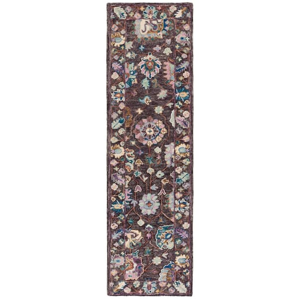 Blossom 2 ft. x 8 ft. Charcoal/Lavender Border Aztec Runner Rug