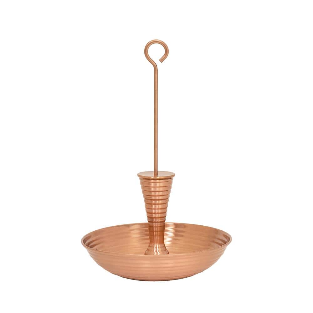 ACHLA DESIGNS 14 in H Stylish Brass Hanging Droplet Birdbath/Feeder Outdoor, Satin Copper
