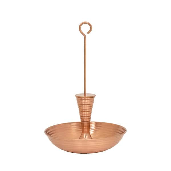 ACHLA DESIGNS 14 in H Stylish Brass Hanging Droplet Birdbath/Feeder Outdoor, Satin Copper