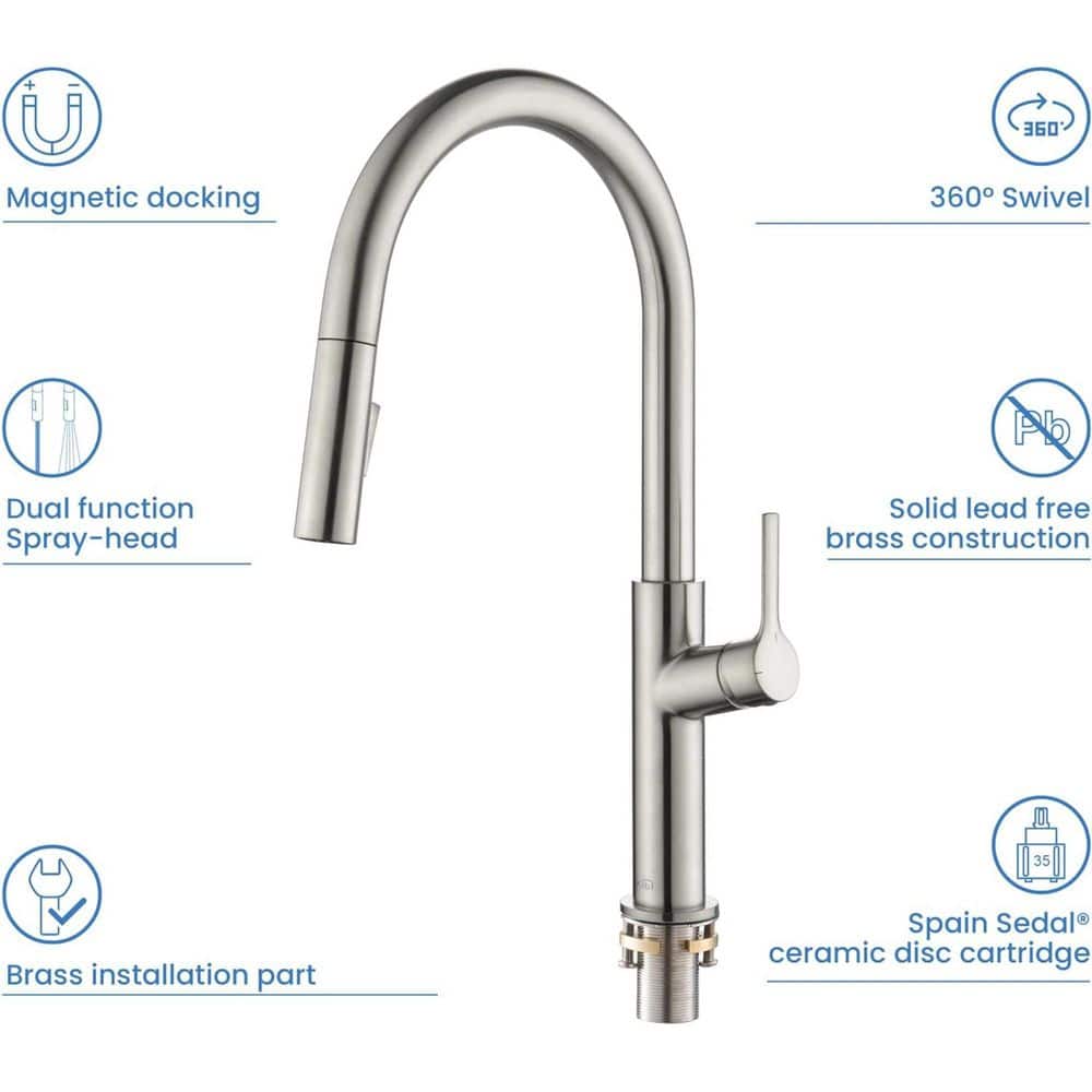 Brushed Nickel Single Handle Pull Down Kitchen Faucet with Spray