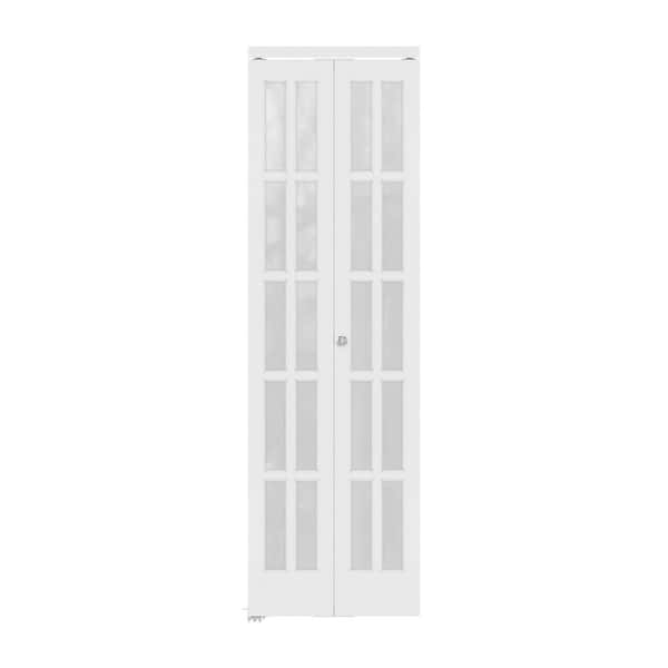 24 in. x 80 in. 10-Lite Frosted Glass Solid Core White Finished Glass Interior Closet Bi-Fold Door with Hardware