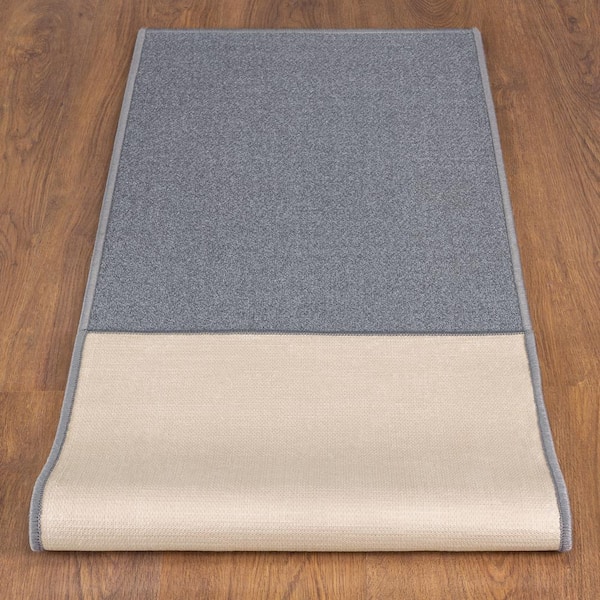 Ottomanson Basics Collection Non-Slip Rubberback Bordered Design 2x5 Indoor Runner Rug, 1 ft. 8 in. x 4 ft. 11 in., Light Gray