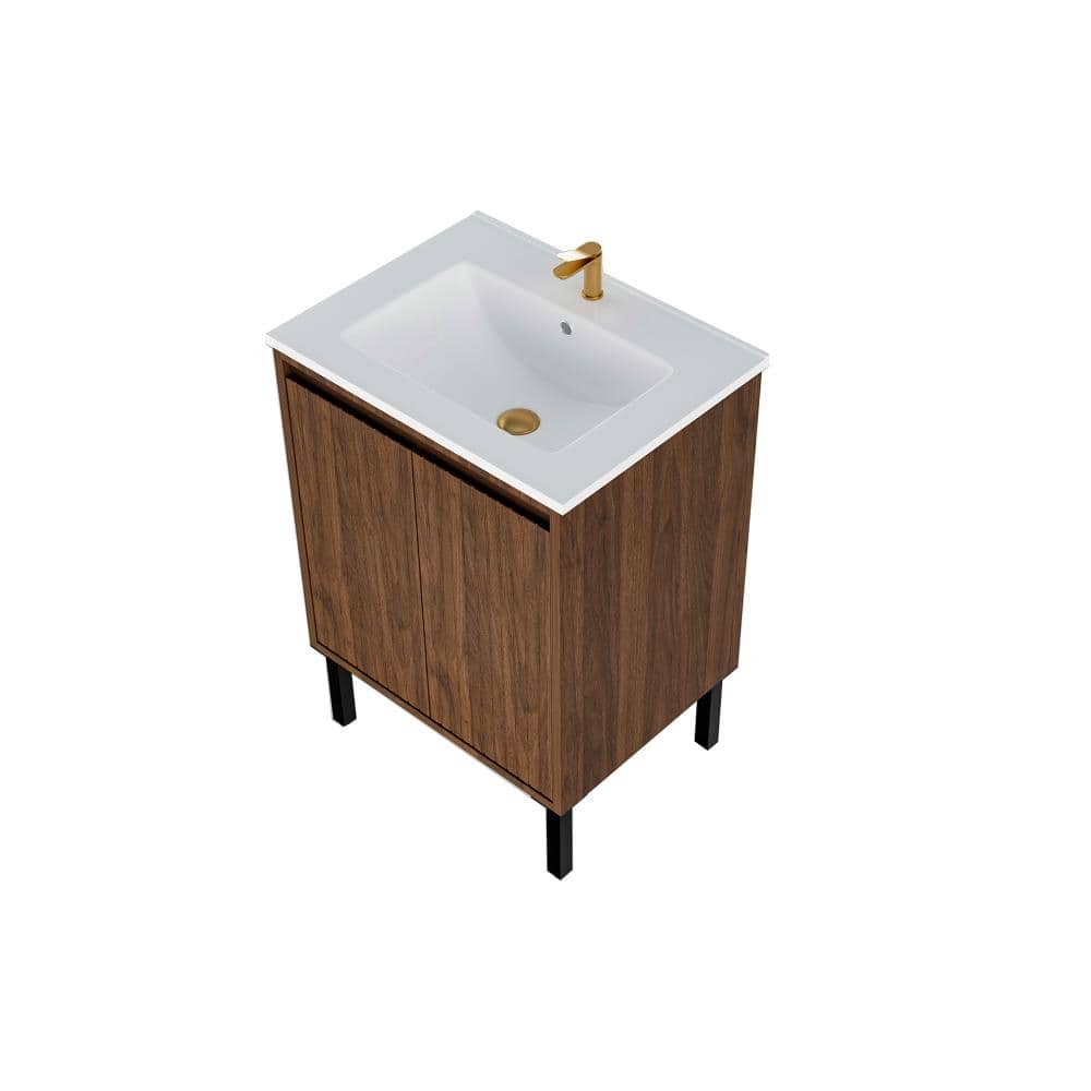 24 in. Freestanding Walnut Bath Vanity with White Ceramic Top Unassembled price history on PriceWatchPro