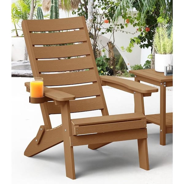 All-Weather HIPS Teak Folding Plastic Patio Adirondack Chair for Outdoor