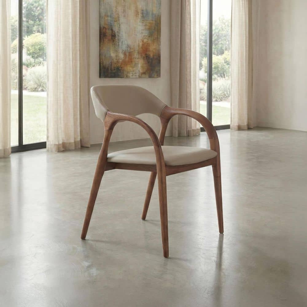 Premier Walnut Fabric Seat and Back Solid Wood Dining Arm Chair with Curved Armrest (Set of 2) price history on PriceWatchPro