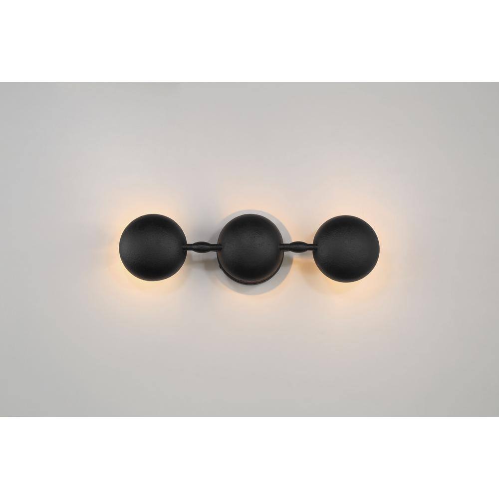 Modern Black Iron 3-Light Wall Sconce with Steel Shades