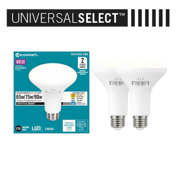 Universal Select 65/75/90-Watt Equivalent BR30 Dimmable LED Flood Light Bulb with Selectable Color Temperature (2-Pack)
