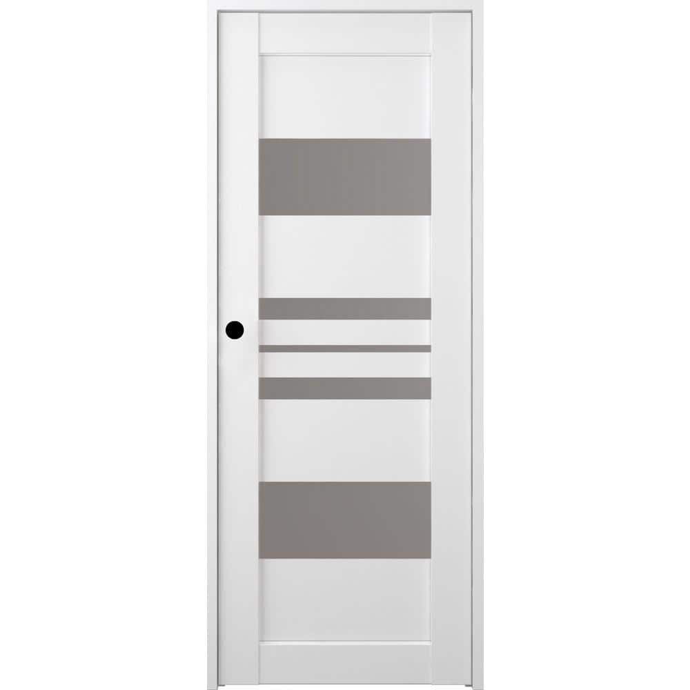 "Romi 32"" x 83.25"" Right-Hand Frosted Glass Bianco Noble Solid Core Wood Composite Single Prehung Interior Door" price history on PriceWatchPro