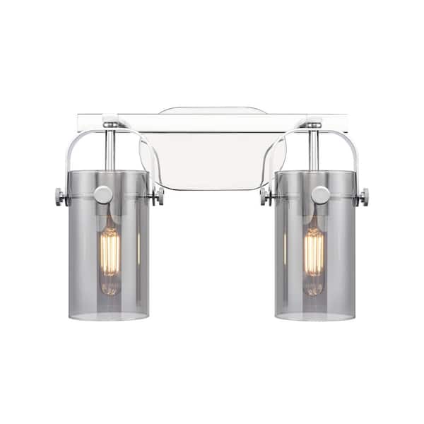Innovations Pilaster II Cylinder 14.88 in. 2-Light Polished Chrome Vanity Light with Glass Shade