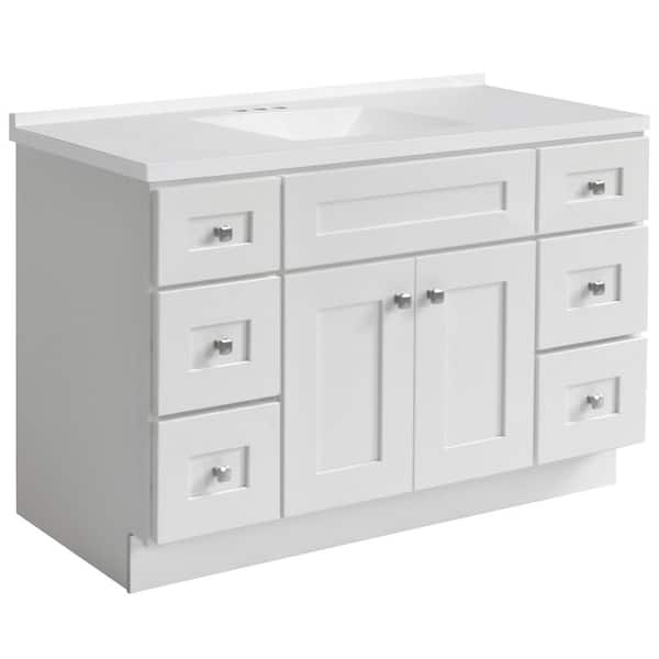 Brookings 49 in. W 1 Sink Bath Vanity in White with Modern White Cultured Marble Top Assembled