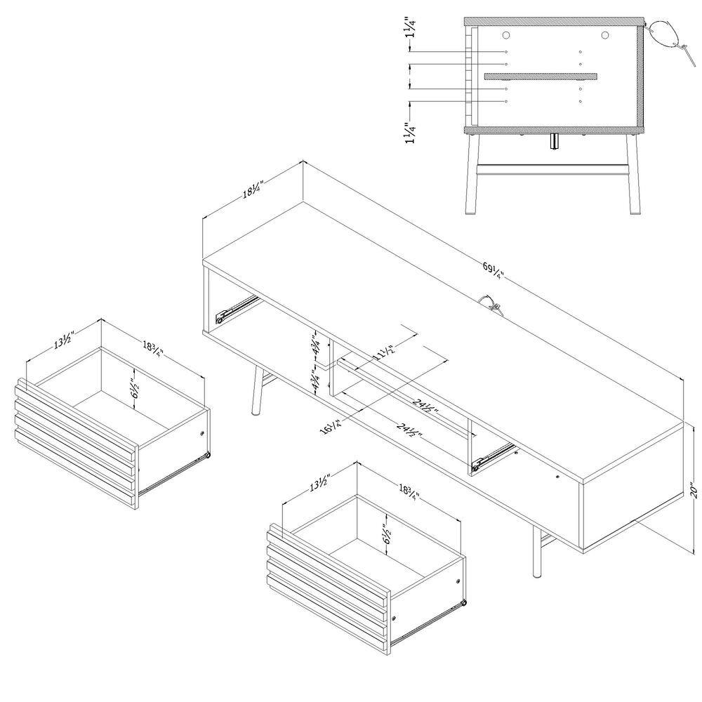 Nordik Oak 75" TV Stand with Storage and Metal Legs