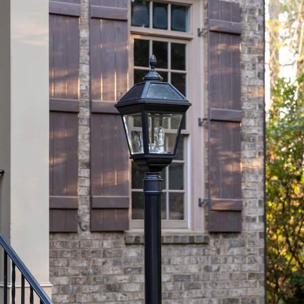 3-Light Black Cast Aluminum Solar Power Outdoor Weather Resistant Post Light Set with LED Bulb Included