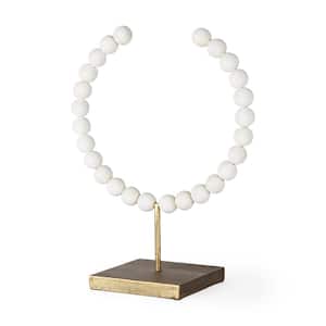 Pontchartrain II (Large) 11 in. L x 6 in. W White Beaded Broken Sphere Decorative Object with Gold Base