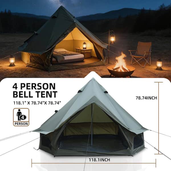 9.8 FT 4-Season Bell Tent, Waterproof Glamping Yurt Tent with