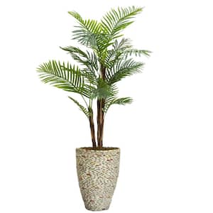 Artificial Faux Real Touch 7 ft. Tall Fern Tree with Fiberstone Planter