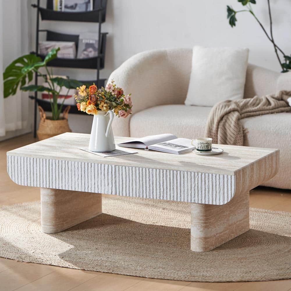46.8 in. Rectangular Coffee Table with Faux Marble Top, Fluted Drawer and Mid Century Modern Styling price history on PriceWatchPro