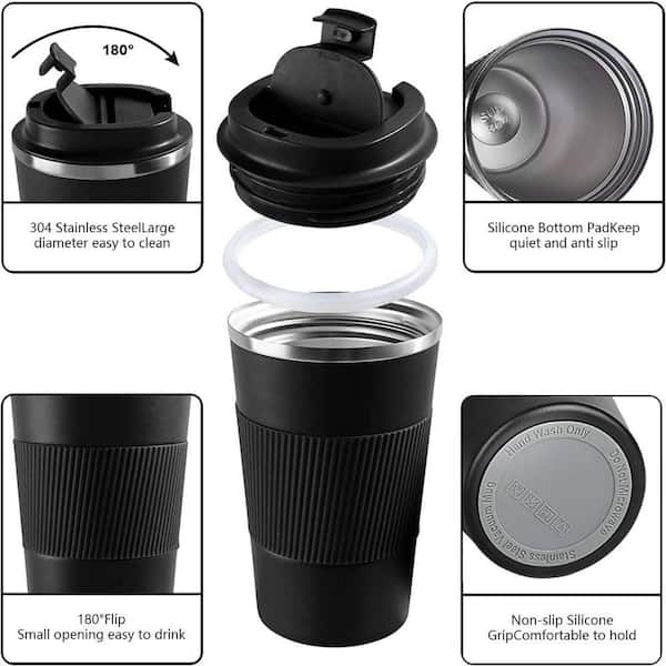 12 oz Black Black Stainless Steel Travel Mug Double Wall Insulated Coffee  Tumbler with Lid for Hot or Cold Drinks 29ESA05628 - The Home Depot