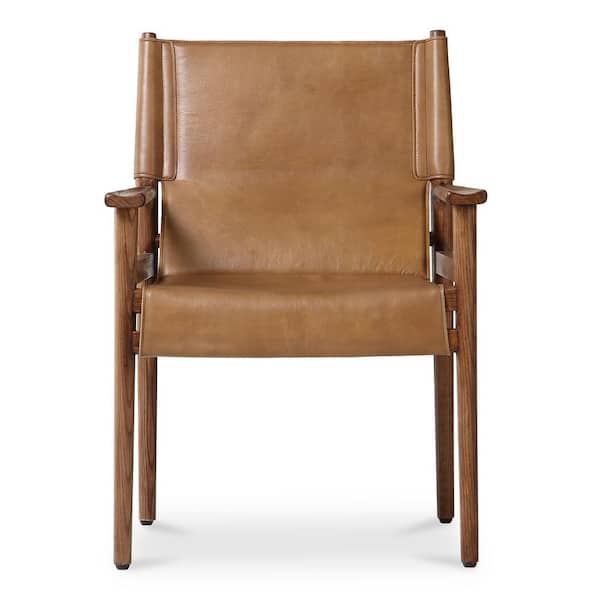 Anouk Tan Top-Grain Buffalo Leather and Ash Wood Dining Chair with Natural Patina