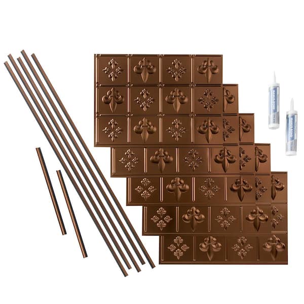 Fasade Traditional 1 18 in. x 24 in. Oil Rubbed Bronze Vinyl Decorative Wall Tile Backsplash 15 sq. ft. Kit